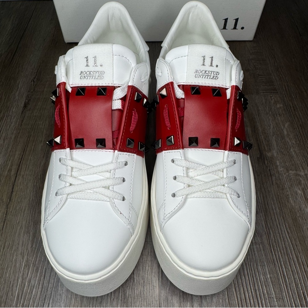 Valentino Garavani Limited Edition Rockstud Platform White Red Leather Sneakers - Picture 4 of 15